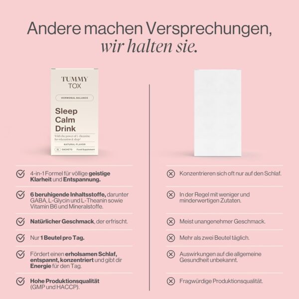 Sleep Calm Drink zur Entspannung mit L-Theanin, GABA, Magnesium, Vitamin B6 und Mangan, Ohne Melatonin, 30 Beutel, Tummy Tox – Bild 4