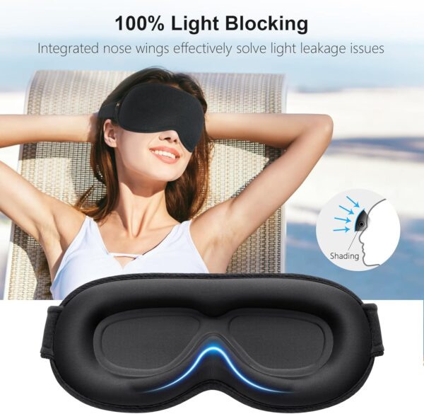 Gritin 3D Schlafmaske für Seitenschläfer, Upgrade Atmungsaktive Schlafbrille mit Verstellbar Gummiband, 100% Lichtblockierend, Bequem & Ergonomisch Augenmaske für Männer und Frauen, 2 Paar Ohrstöpseln – Bild 2