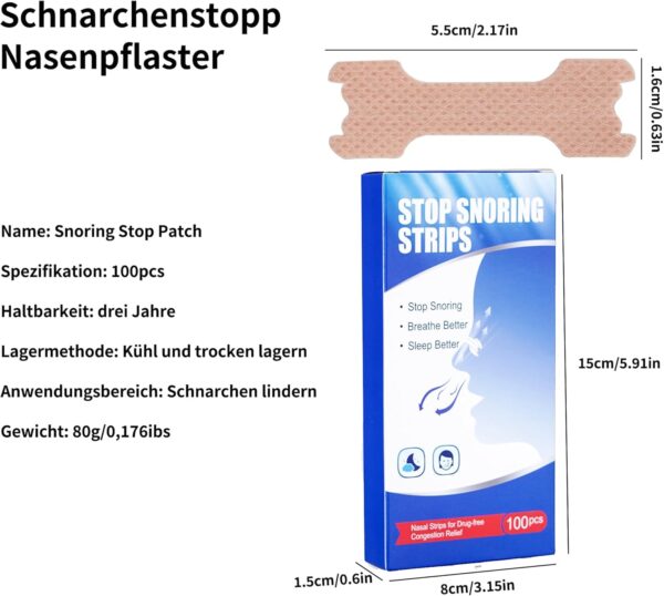 Nasenpflaster Schnarchen 100 Stück, Lindern Eine Verstopfte Nase Aufgrund Schnupfen, Allergien, Anti Schnarch Pflaster für Einfacheres Atmen Bei Schlaf – Bild 3