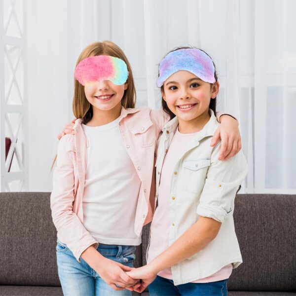 2 Stück Plüsch Augenmaske Zum Schlafen Weiche Seiden Augenmaske Für Kinder Bequeme Augenbinde Flauschige Augenabdeckung Kunstfell Schlafmaske Satin Augenmaske (Mischfarbe 1) – Bild 5