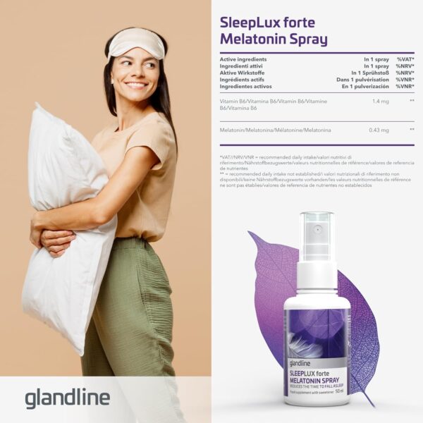 Melatonin Einschlafspray | 0,43 mg Melatonin pro Tagesdosis mit Vitamin B6 für besseren Schlaf | Minzgeschmack | Vegan | 50 ml - 380 Sprühstöße | Sensilab SleepLux – Bild 8
