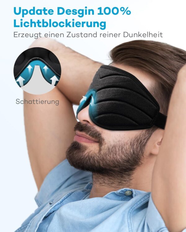 Schlafmaske für Frauen Herren, Umisleep 3D Konturierte Augenmaske, Superweich und Bequem, 100% Licht Blockierende Schlafbrille Augenbinde für Reisen, Schlaf, Schlaflosigkeit, Migräne (A-Schwarz) – Bild 3