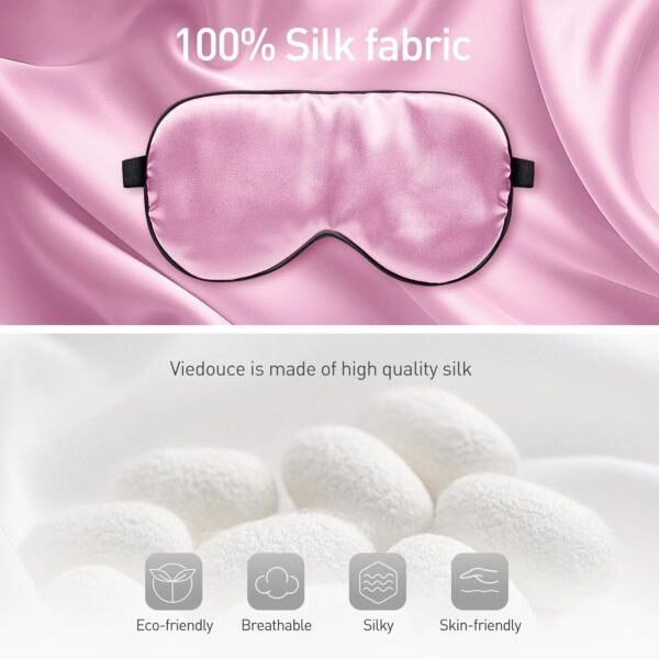 Viedouce Schlafmaske Seide Augenmaske,100% Hautfreundlich Seide Schlafmaske Frauen und Herren, Angenehme Schlafmaske Ideal für Schlaf zu Hause und Auf Reisen (1 Pack- Rosa) – Bild 3