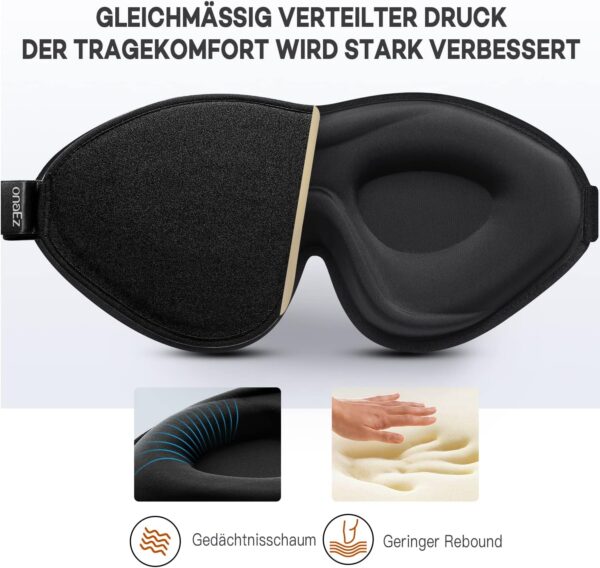onaEz 3D Schlafmaske für Herren und Frauen, 2024 Total Licht Blockierendes Augenmaske, 12mm Vertiefte Augenhöhlen & Erhöhen Nasenpads, Schlafbrille aus Eisseide für Reisen, Nickerchen, Schwarz – Bild 6