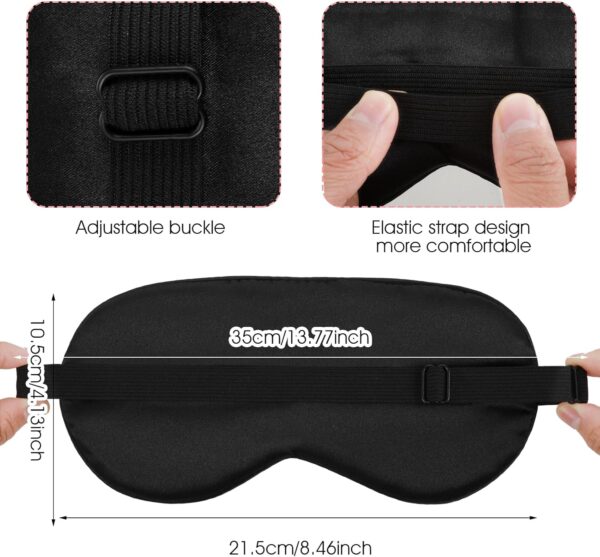 Wanmu Seiden Schlafmaske, 3 Stück Augenmaske Atmungsaktiv Lichtblockierende Schlafbrille Bequeme Weiche Augenmaske mit Verstellbarem Riemen für Reisen Nickerchen(Schwarz) – Bild 2