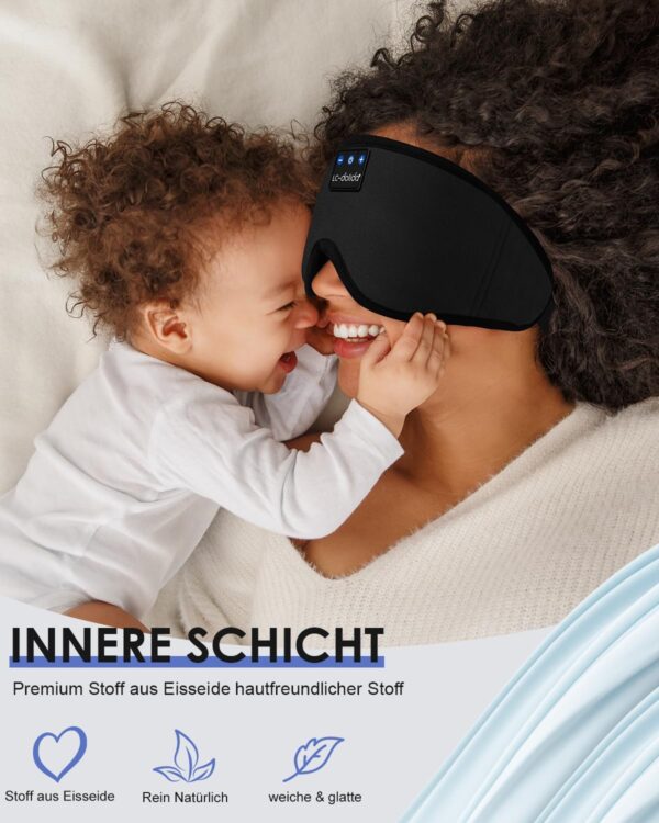 LC-dolida Schlafmaske mit Bluetooth Schlafkopfhörer für Frauen und Herren, Schlafbrille 100% Lichtblockierende Atmungsaktives Material aus Eisseide Augenmaske mit Ohrhörern für Reisen Yoga Meditation – Bild 5