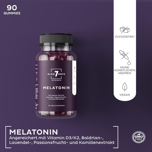 Melatonin Gummies zuckerfrei vegan mit Baldrian, Kamille, Lavendel & Passionsblume | Melatoningummies hochdosiert Schlaf Einschlafen Vitamingums Fruchtgummi Frucht Gummi Gummibärchen Vitamingummi Gum – Bild 2