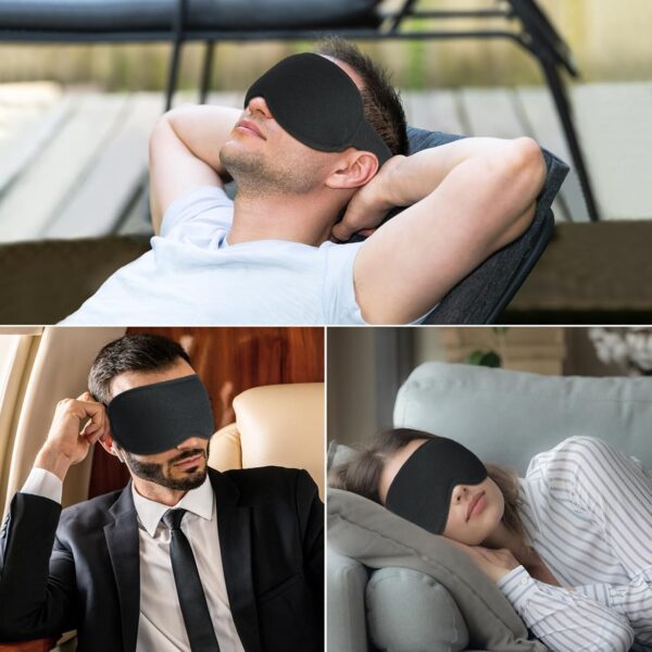 Gritin 3D Schlafmaske für Seitenschläfer, Upgrade Atmungsaktive Schlafbrille mit Verstellbar Gummiband, 100% Lichtblockierend, Bequem & Ergonomisch Augenmaske für Männer und Frauen, 2 Paar Ohrstöpseln – Bild 8