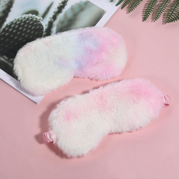 Piriuuo 2 Stück Schlaf Augenmaske Damen, Plüsch Augenmaske Zum Schlafen Süße Schlafmaske Kinder Mädchen Mehrfarbig Weich Augenmaske PyjamaParty Reise Schlafmasken für Kinder Mädchen(Hellbeige, Rot) – Bild 5