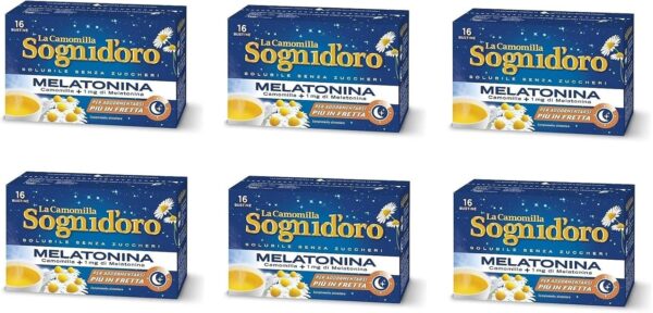 6x Star Sogni d'Oro La Camomilla Solubile con Melatonina Lösliche Kamille mit Melatonin 16 Beutel