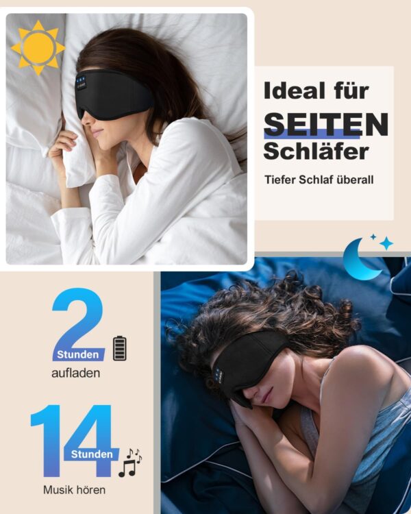 LC-dolida Schlafmaske mit Bluetooth Schlafkopfhörer für Frauen und Herren, Schlafbrille 100% Lichtblockierende Atmungsaktives Material aus Eisseide Augenmaske mit Ohrhörern für Reisen Yoga Meditation – Bild 6