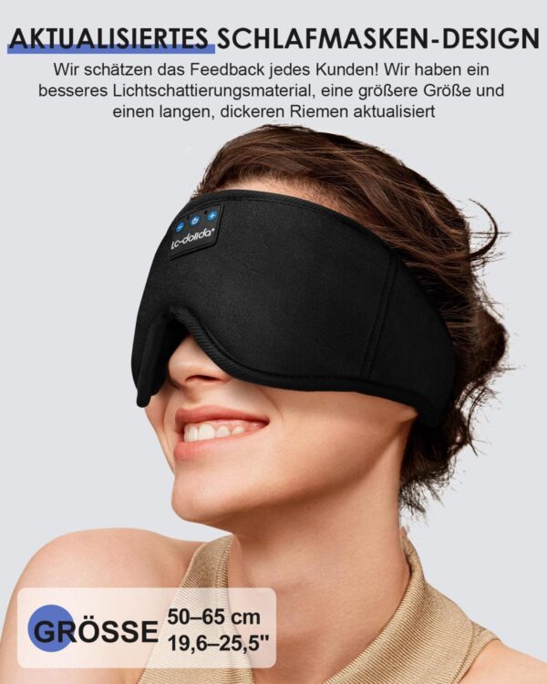 LC-dolida Schlafmaske mit Bluetooth Schlafkopfhörer für Frauen und Herren, Schlafbrille 100% Lichtblockierende Atmungsaktives Material aus Eisseide Augenmaske mit Ohrhörern für Reisen Yoga Meditation – Bild 7