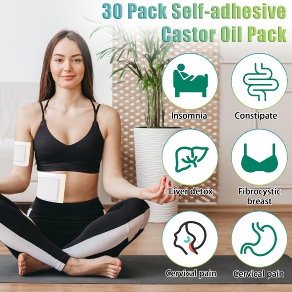 YCCOKJJ 30 Stück Castor Oil Patches Einweg Selbstklebende Castor Oil Pack Bio Rizinusöl Pflaster, 3 Größen Rizinusöl Packungen, Sehr Saugfähig und ölbeständig Ohne Waschen(Ohne Öl) – Bild 4