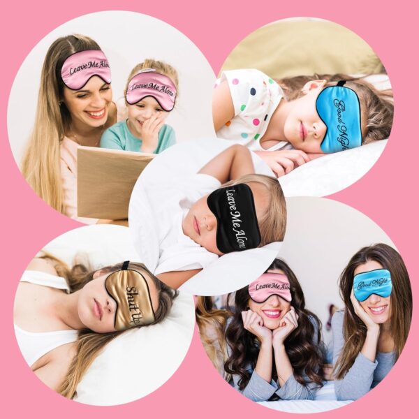 YUXIANLB Augenmaske aus Seide zum Schlafen, lustige Schlafmaske, Verdunkelung, weiche Schlafmaske mit verstellbarem Gummiband, 4 Stück, Satin-Augenabdeckung für Damen, Herren, Erwachsene, Kinder, – Bild 3