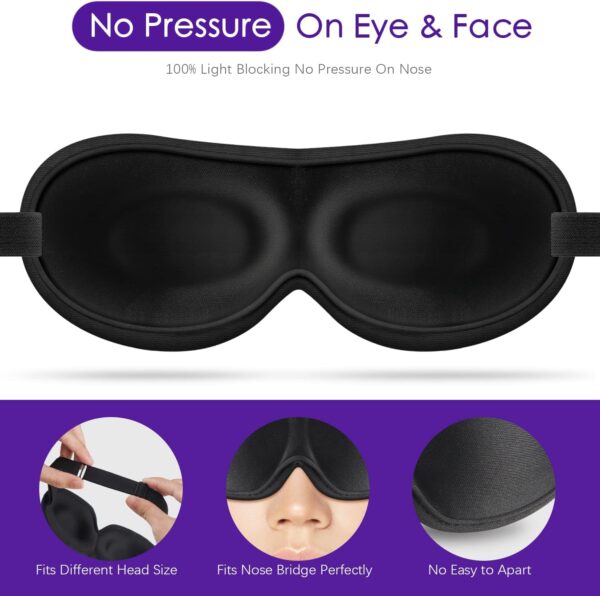 SLIJAR 3D Schlafmaske für frauen herren,Ultradünnes design,Verstellbar Gummiband,Sleeping mask schwarz,Lichtblockierend und atmungsaktiv,Reise gadgets,schlafbrille für Reise,Yoga,Seitenschläfer – Bild 3