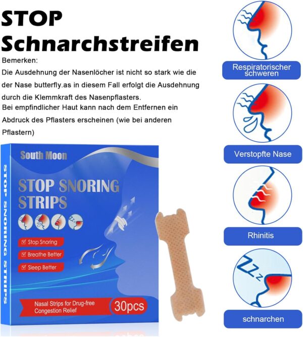 EUDUQ Nasenstrips Schnarchen,30 Stück Nasenstreifen,55x16mm Anti Schnarch Pflaster,Hochwertige Nasal Strips,Schnarchstopper Pflaster,Nasenpflaster besser atmen für Sport und Schlaf – Bild 4
