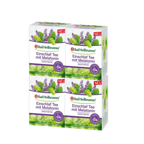 Bad Heilbrunner Einschlaf Tee mit Melatonin - im Pyramidenbeutel - Melatonin, Melisse, Lavendel - Endlich wieder gut einschlafen - Ideal fürs Reisen - Gute Nacht Tee (4 x 12 Pyramidenbeutel) – Bild 3