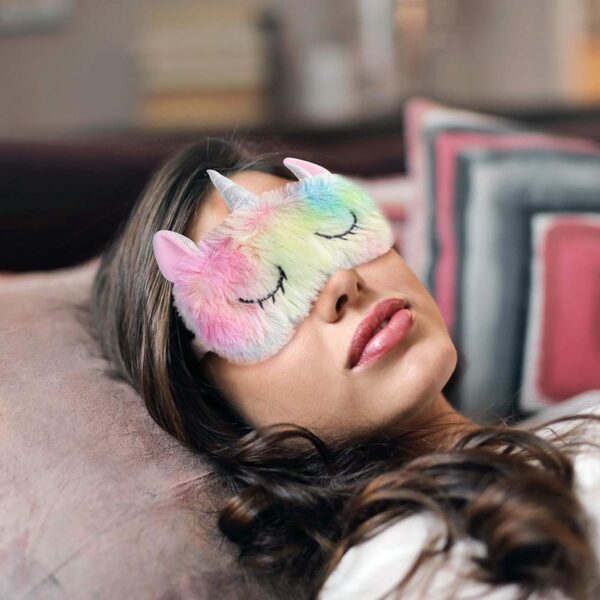 Schneespitze 2 Stück Cartoon Premium Schlafmaske,Einhorn Schlafmaske,Rainbow Unicorn Schlafmasken,Frosch Augenmaske Blackout Brille,Plüsch Schlafmaske Schlafmasken für Erwachsene, Kinder – Bild 7