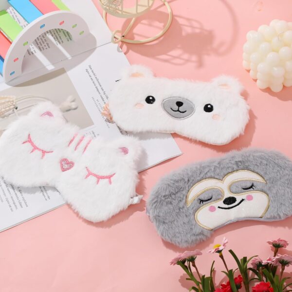 Schlafmaske für Kinder,3 Stück niedliche Tier-Schlafaugenmaske, Plüsch-Gesichtsmaske,Reise-Schlafaugenmaske,Schlafhilfe,verstellbare Augenmaske, dehnbar, weich und bequem,Schlafaugenmaske（Stil 1） – Bild 6