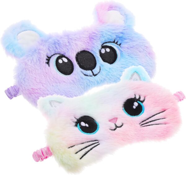 YUXIANLB 2 Stück Plüsch-Schlafmaske für Kinder, bunte weiche Schlaf-Augenmaske, süße Tier-Augenbinde zum Schlafen, Satin-Augenschutz für Frauen, Kinder, Reise-Nickerchen-Geschenk (Katze & Koala) – Bild 5