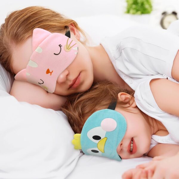 Schlafmaske Kinder, 4 Stück 3D Süße Tiere Augenmaske Atmungsaktiv Augenabdeckung Ultraweich Augenbinde Schlafmasken für Mädchen Jungen Damen Reisen Nickerchen – Bild 3