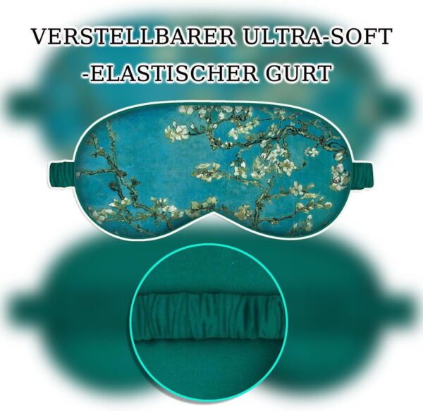 Verstellbare Augenmaske für Frauen,Schlafmaske,mit verstellbaren Bändern, bequeme und super weiche Augenmaske ultimative Schlafhilfe,Grün-Blumig,Augen-Schlafschutz,blockiert Licht, für Yoga-Reisen – Bild 3