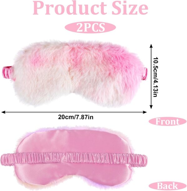 Piriuuo 2 Stück Schlaf Augenmaske Damen, Plüsch Augenmaske Zum Schlafen Süße Schlafmaske Kinder Mädchen Mehrfarbig Weich Augenmaske PyjamaParty Reise Schlafmasken für Kinder Mädchen(Hellbeige, Rot) – Bild 2