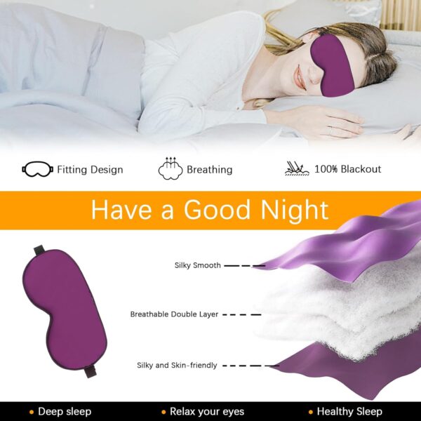 Hochoek Seidene Schlafmaske Augenmaske Augenschirm - 100% Seide Soft Verstellbares Band Schlafmaske (Schwarz+Dunkel Blau+Lila) – Bild 4