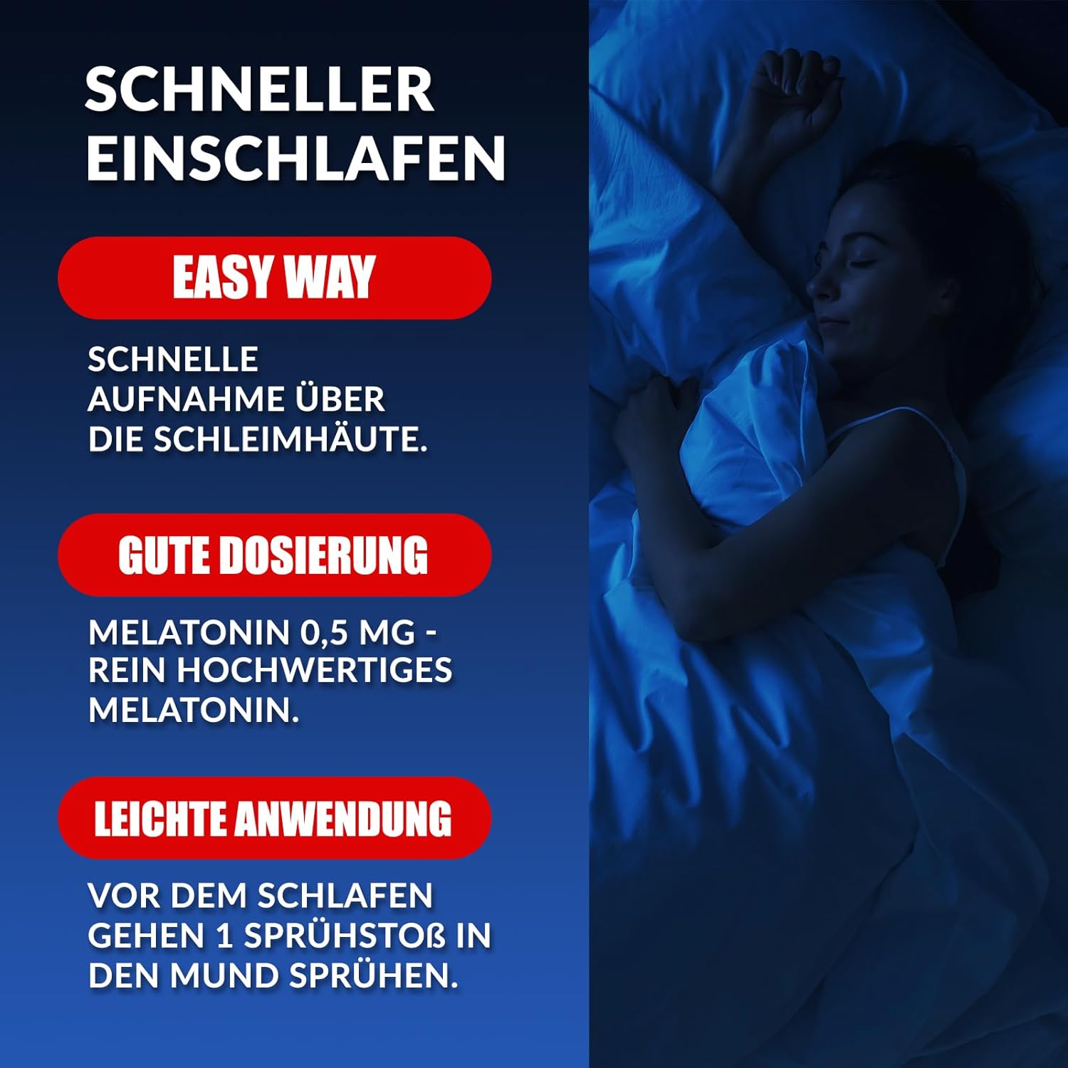 NEU: Saint Nutrition® Melatonin Spray mit 0,5 mg pro Sprühstoß - Einschlafhilfe hochdosiert für Frauen und Männer, Schlafspray mit Kirschgeschmack für die Nacht - ohne Alkohol, 50ml – Bild 5