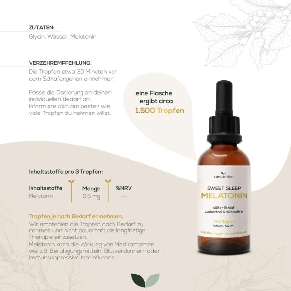 Melatonin Tropfen | 50 ml Tropferflasche | ohne Zucker & ohne Alkohol | einfache Dosierung | lecker | Einschlafzeit verkürzen | schnelle Aufnahme | vegan | Qualität aus Österreich – Bild 6
