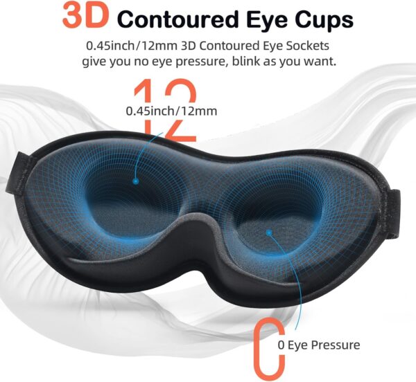INNELO Schlafmaske für Herren Frauen, 2024 Bequeme Atmungsaktive 3D Augenmaske, mit tiefen Augenhöhlen und erhöhten Nasenpads,100％ Lichtblockierende Schlafbrille mit Memory Foam für Reisen, Grau – Bild 3