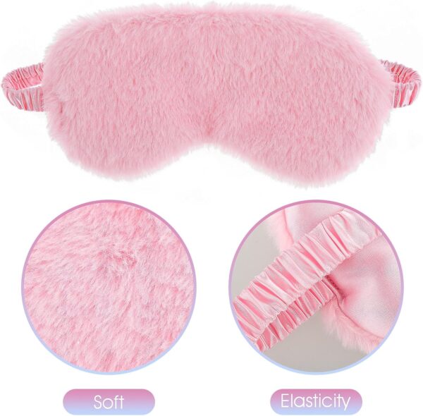 2 Stück Plüsch Augenmaske Weiche Schlaf Augenbinde Augenabdeckung Bequem Pelziges Kunstfell Schlafmaske Satin Nickerchen Nacht Augenschutz Abdeckung für Damen Und Herren Geschenk (Weiß Rosa) – Bild 5