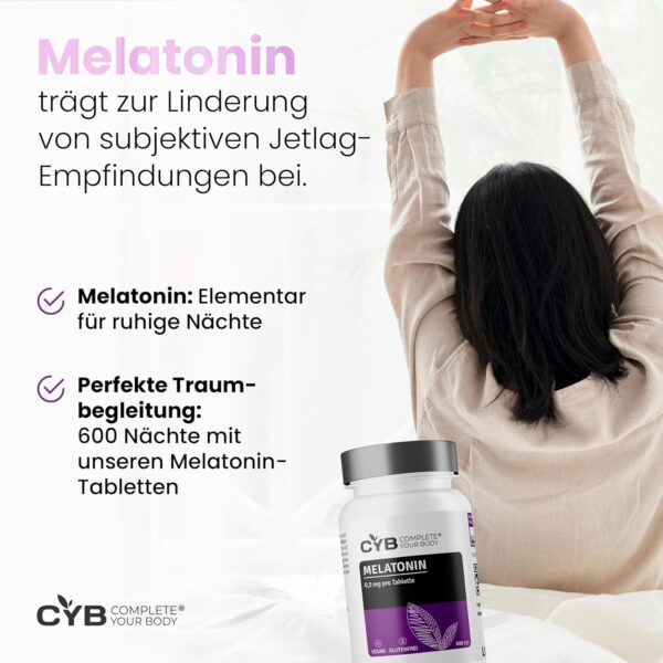 CYB | Melatonin Tabletten – 600 Tabletten – 0,5mg pro Tablette – Melatonin Hochdosiert – Langfristige Melatonin-Versorgung – Vegan – Laborgeprüft – Bild 4