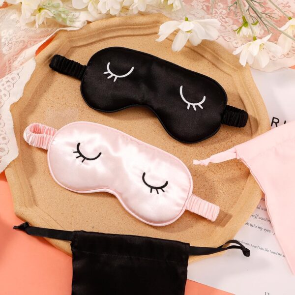 2 Stücke Schlafmaske Seide Kinder Augenmaske Schlafmaske Sleeping Mask, Schlafbrille Damen Schlafmaske Frauen Herren Weiche Licht Blockierende Nachtmaske Mit Aufbewahrungstasche(Schwarz Rosa) – Bild 6