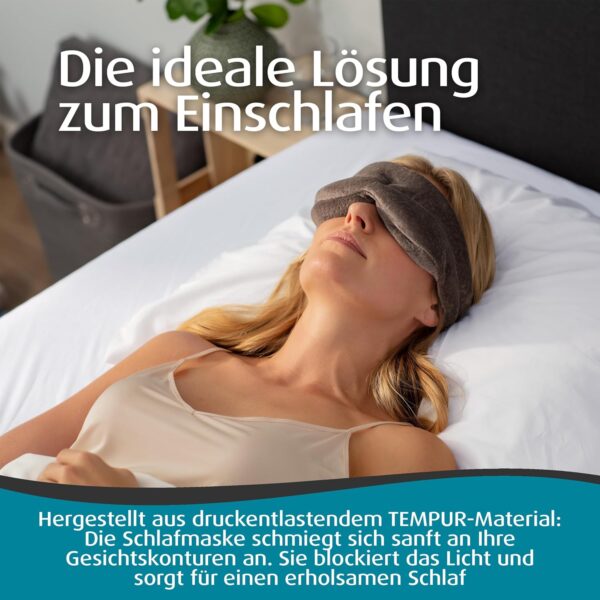 TEMPUR Schlafmaske für Damen und Herren, blickdichte verstellbare Schlafbrille für tiefe Entspannung, Grau – Bild 3