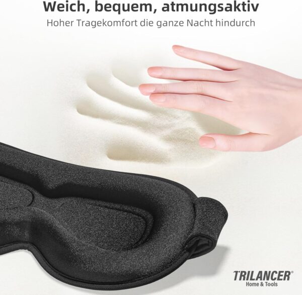 Trilancer 100% Lichtblockierende 3D Schlafmaske für Männer & Frauen, 2025 Ultraweiches und Druckfreies Design, Augenmaske für Seitenschläfer, Nickerchen, Meditation, Reisen und Schlafzimmer((Schwarz) – Bild 5
