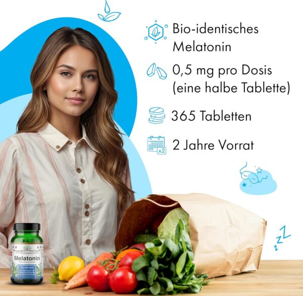 Source of Nature® | 365 Premium Melatonin-Tabletten | 2-Jahres-Vorrat | 0,5 mg pro Dosis (½ Tablette) | Hohe Dosis | Keine unerwünschten Zusatzstoffe | Premium Dänische Marke | Unabhängig getestet – Bild 3