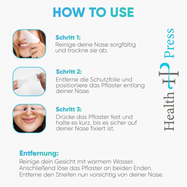 Health Press® Nasenpflaster – 50 Transparente Nasenstrips – Anti Schnarch Pflaster für einfacheres Atmen bei Schlaf & Sport – Schlafnasenstreifen für bessere Atmung – Schnarchstopper – Nasal Strips – Bild 6