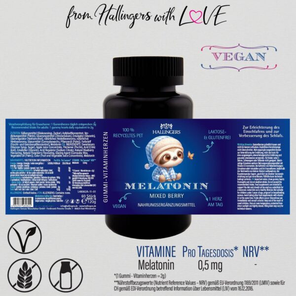 Hallingers Melatonin Kinder - Vitaminherzen Mixed Berry 60 vegane Gummies mit Melatonin hochdosiert, 0,5 mg pro Herz (Dose) - Ostergeschenke Osterkörbchen Ostereier & als Osterdeko | Geburtstag Glückw – Bild 6