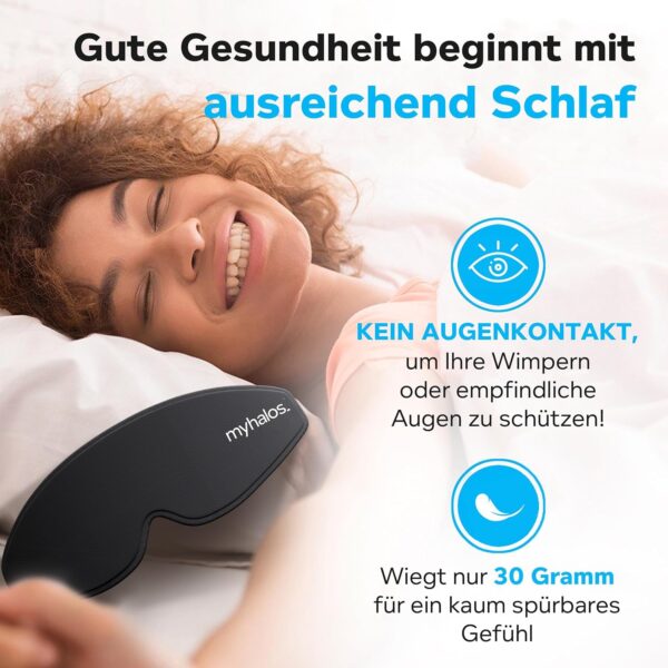 MyHalos Schlafmaske – Verdunkelnde Schlafmaske Frauen – 3D Schlafmaske Herren für Komfort ohne Druck – Vorgeformte Schlafbrille für Komplette Verdunkelung – Schwarze Augenbinde mit Etui – Bild 2
