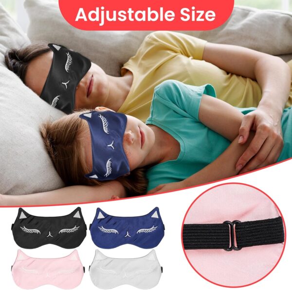 YUXIANLB 4 Stück Niedliche Katzen Schlaf Maske für Kinder Katzenseide Schlaf Augen Abdeckung Leichte Verstellbare Lidschatten Maske Lustige Katzen Schlaf Maske Zum Schlafen Zuhause Büro Reisen – Bild 6