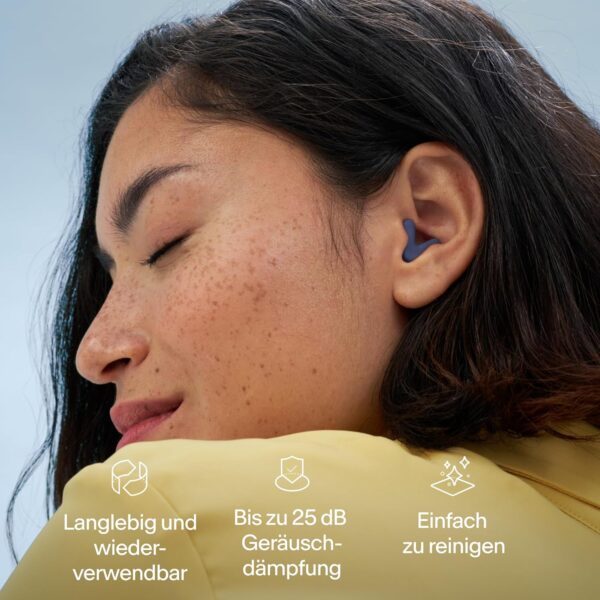 Alpine Silence - Ultrakomfortable Ohrstöpsel zum Schlafen, Konzentrieren & Reisen - Wiederverwendbare Gehörschutz Ohrenstöpsel - Innovative V-Form & weiche Stöpsel in XS/S/M/L - Dunkelblau – Bild 7