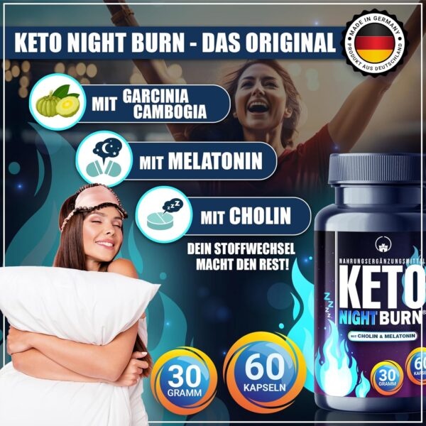 NEU: Saint Nutrition® KETO NIGHT BURN - Appetitzügler mit Melatonin 0,5 mg und Cholin für die Nacht – Stoffwechsel Rezeptur extrem, schnell & endlich - verbesserte Formel für Frauen & Männer – Bild 5