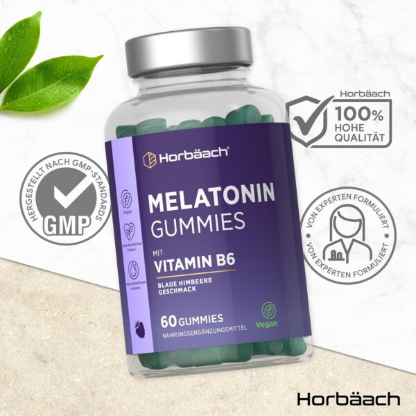 Melatonin Gummies mit Vitamin B6 | Hochdosiert Melatonin | 2 Monate Vorrat - 60 Gummibärchen | Horbaach – Bild 7