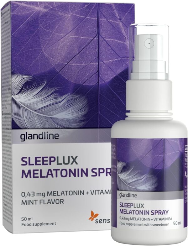 Melatonin Einschlafspray | 0,43 mg Melatonin pro Tagesdosis mit Vitamin B6 für besseren Schlaf | Minzgeschmack | Vegan | 50 ml - 380 Sprühstöße | Sensilab SleepLux