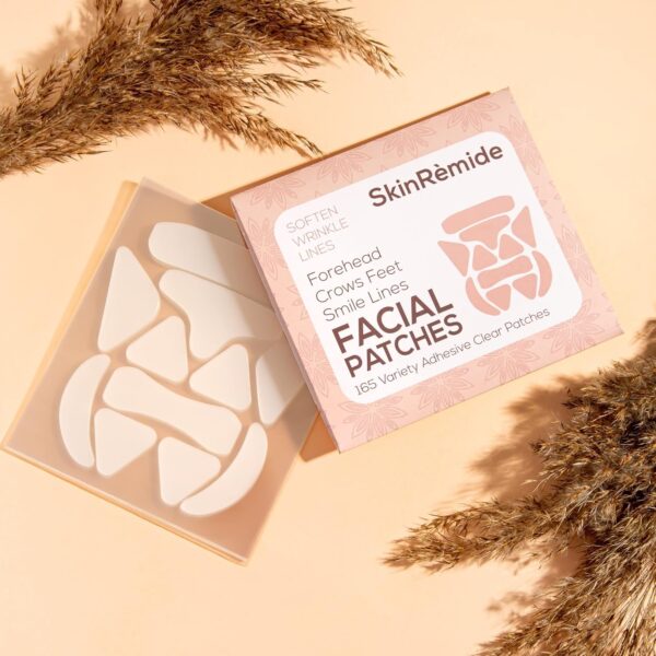 Skinremide Gesichts-Pflaster zum Glätten von Linien und Falten, 165 transparente Klebepflaster, verschiedene Formen für Stirnfalten, Smile-Linien, Krähenfüße, Linien und Falten stoppt Stirnfalten – Bild 4