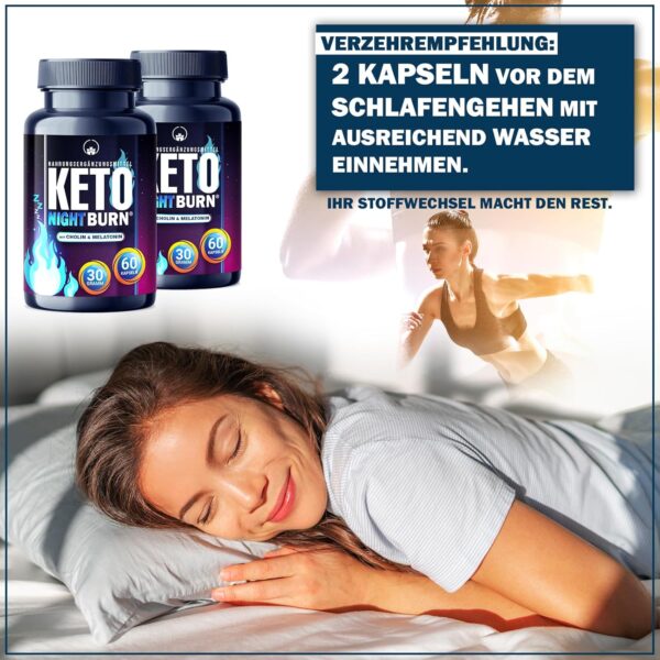 NEU: Saint Nutrition® KETO NIGHT BURN - Appetitzügler mit Melatonin 0,5 mg und Cholin für die Nacht – Stoffwechsel Rezeptur extrem, schnell & endlich - verbesserte Formel für Frauen & Männer – Bild 4