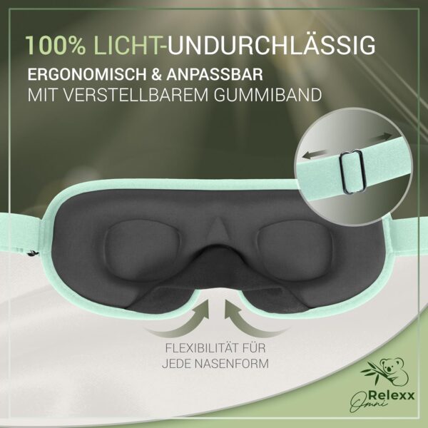 OMNIRELEXX Schlafmaske – Atmungsaktive 3D Schlafbrille – Bequeme und weiche Augenmaske für Frauen und Männer - 100% Lichtblockierend - Reisebeutel - Vertiefung für die Augen - Memory Schaum (Türkis) – Bild 4