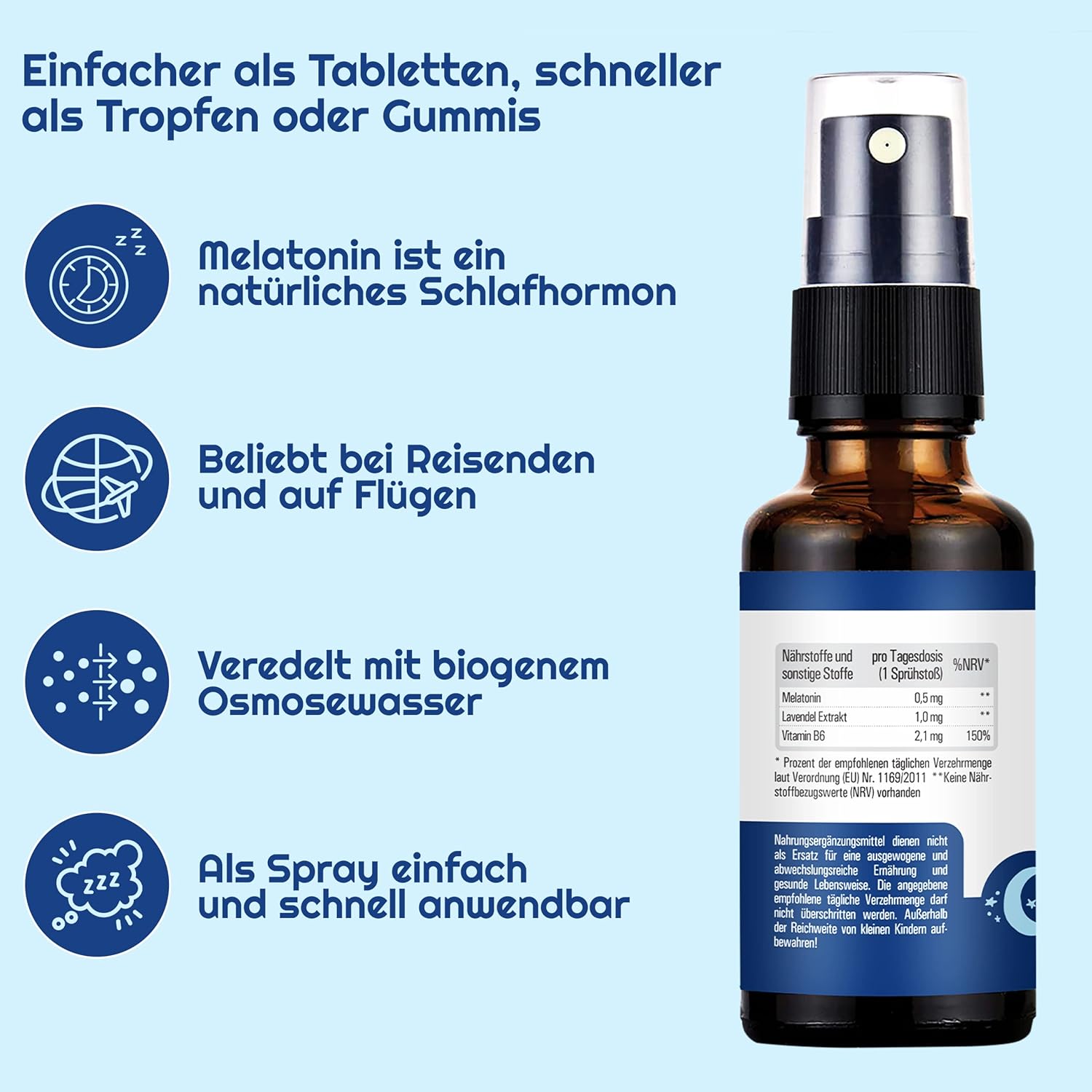 Vihado Melatonin Spray - Premium: Bis zu 5-fach höher dosiert - 180 Tage Vorrat - Melatonin Spray hochdosiert mit Lavendel ohne Alkohol - vegan, 30 ml – Bild 4