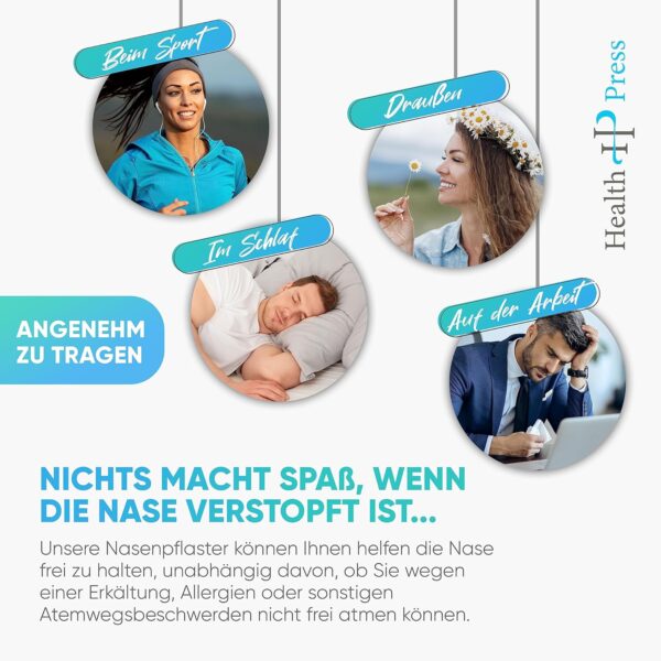 Health Press® Nasenpflaster – 50 Transparente Nasenstrips – Anti Schnarch Pflaster für einfacheres Atmen bei Schlaf & Sport – Schlafnasenstreifen für bessere Atmung – Schnarchstopper – Nasal Strips – Bild 5